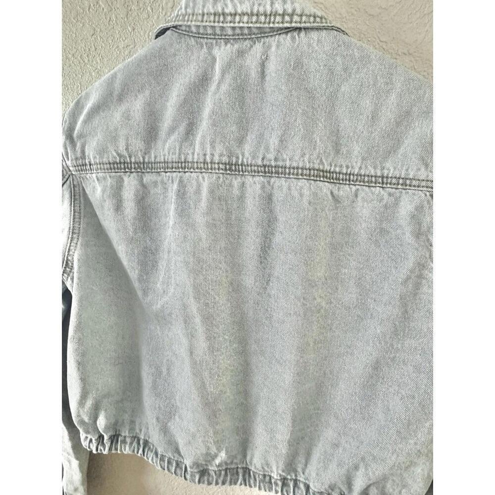 Mono B Women's Light-wash Denim Cropped Jean Jacket Pockets Drawstring Hem Small - Picture 10 of 14